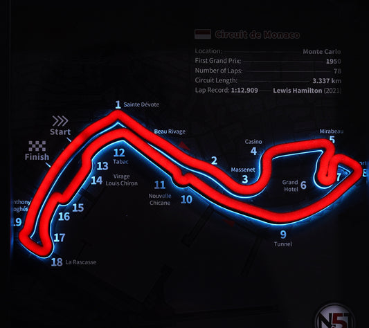 Monaco F1 Circuit LED Art Frame – Customizable Racing Decor