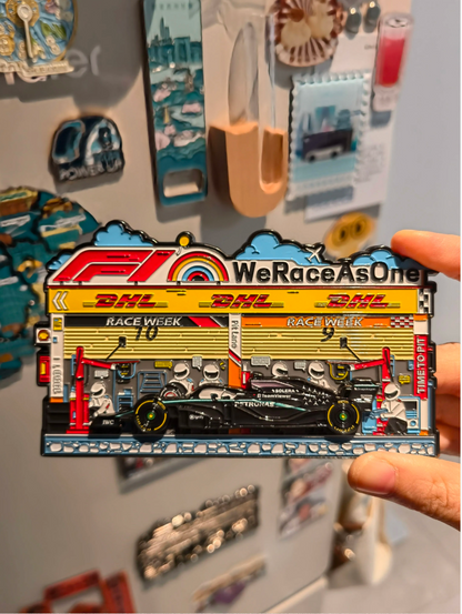 F1 Pit Stop Fridge Magnet with Detachable Car – Front View
