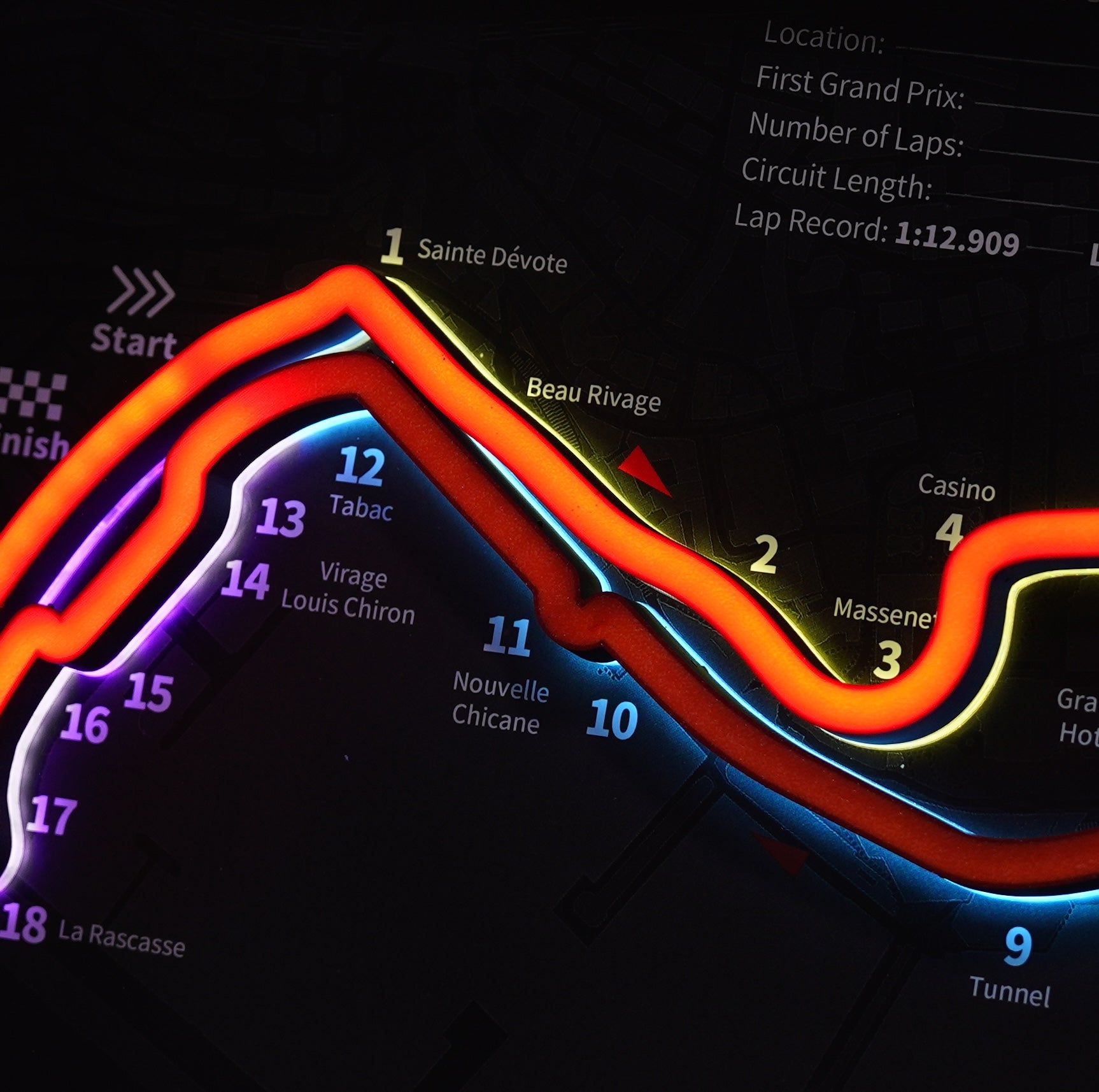 Monaco F1 Circuit LED Art Frame – Customizable Racing Decor